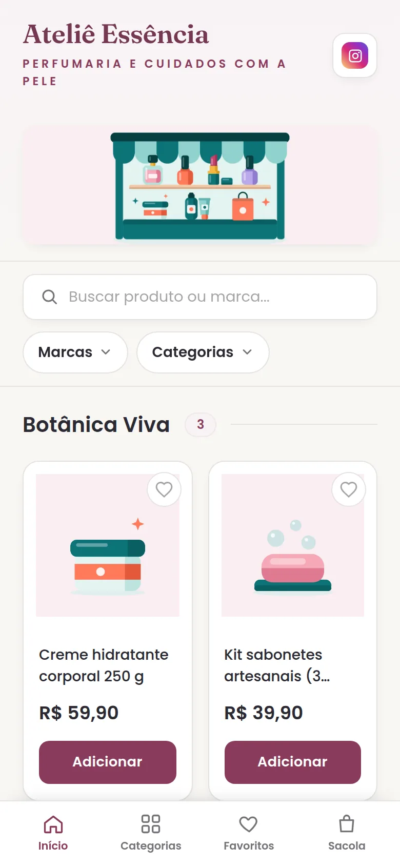Loja no formato abas no rodapé