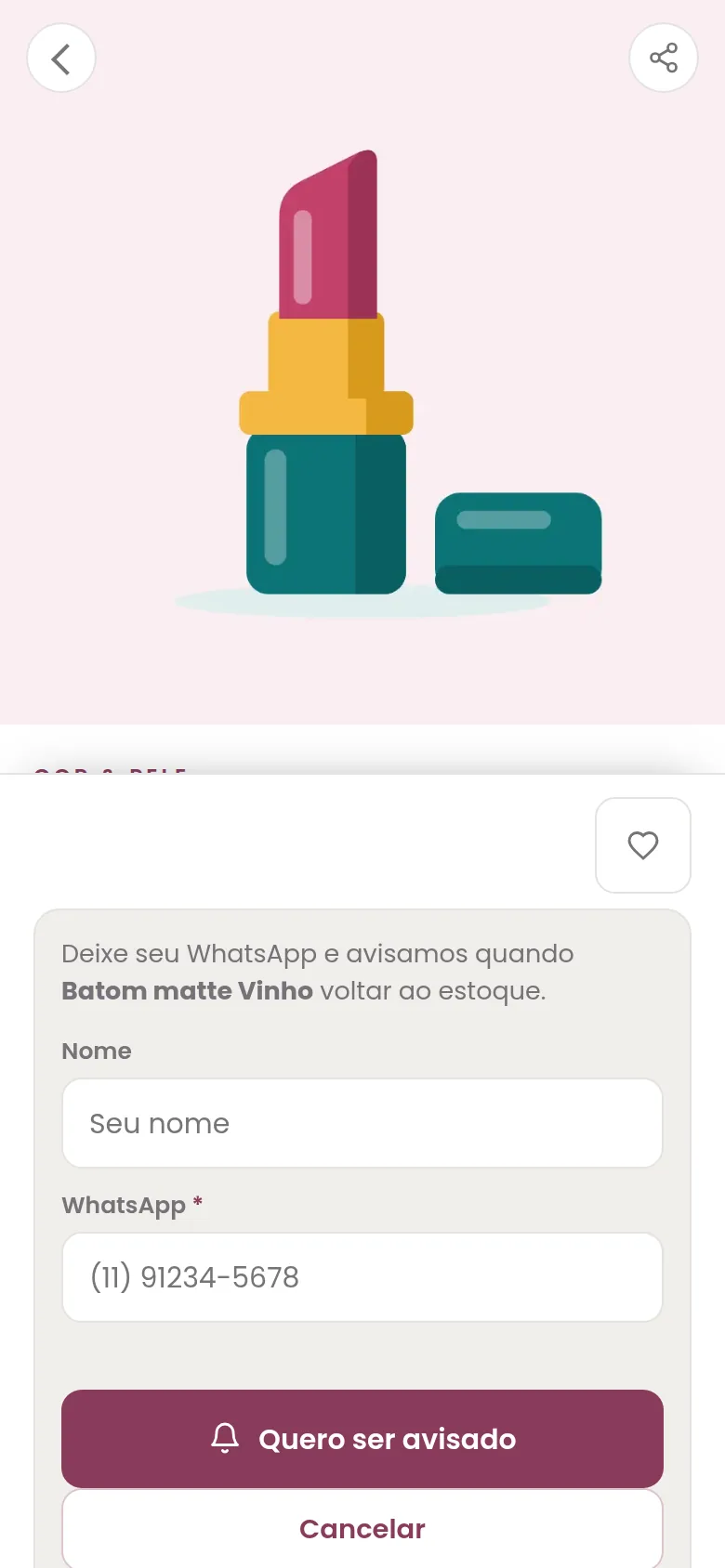 Formulário Avise-me quando chegar