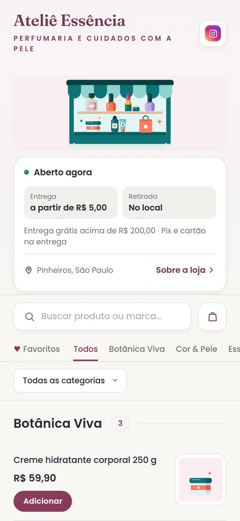 Loja no formato lista rápida