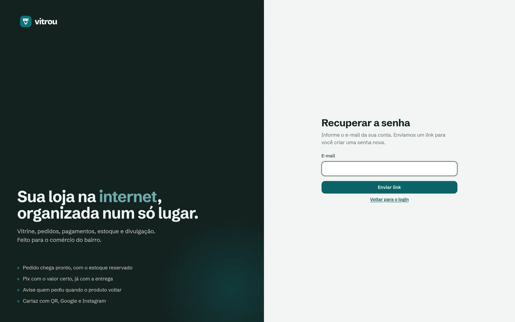 Tela Recuperar a senha