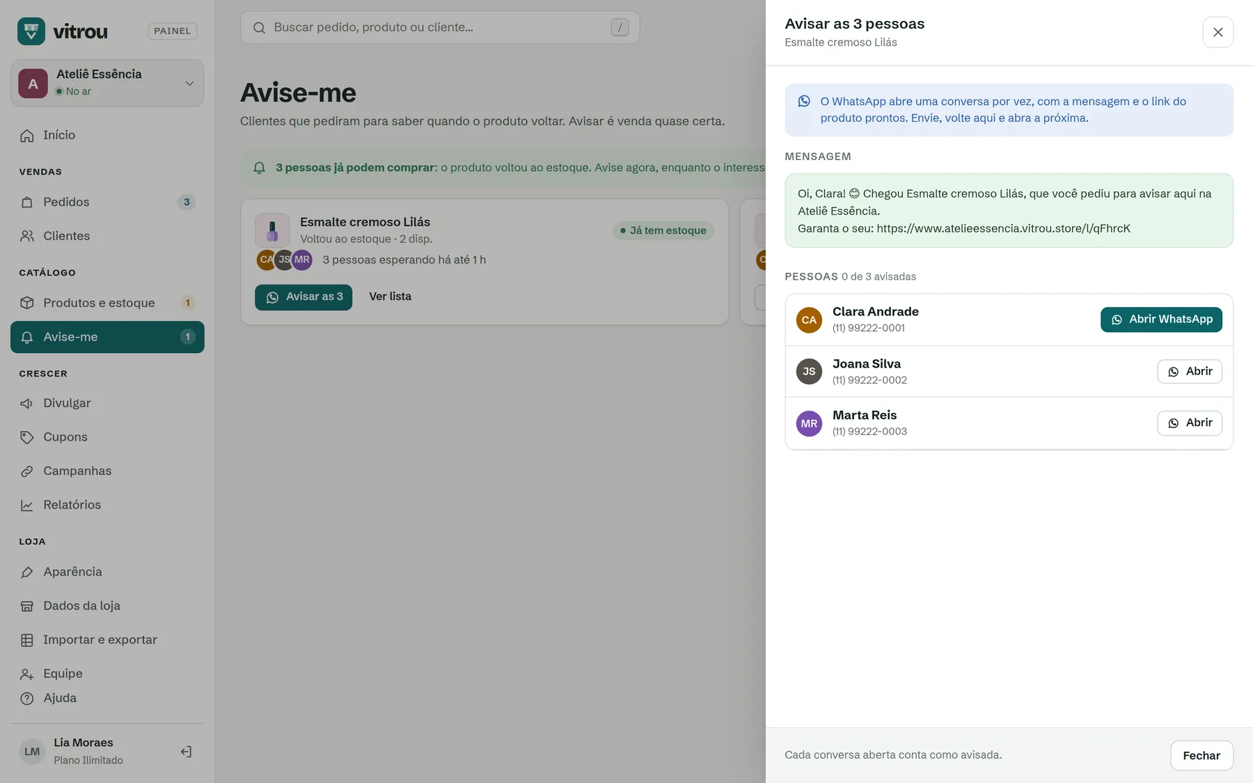 Painel para avisar as pessoas no WhatsApp