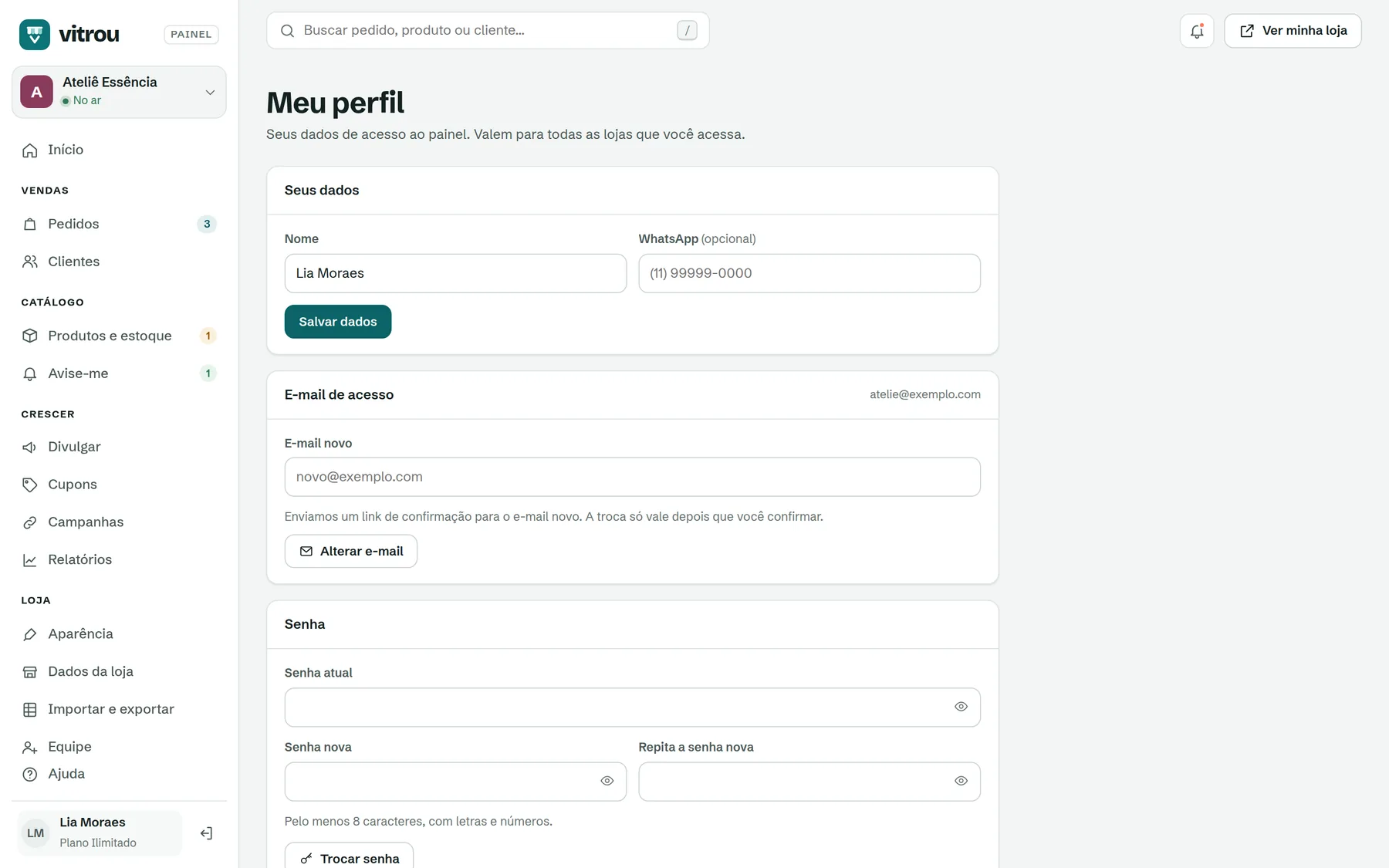 Tela Meu perfil